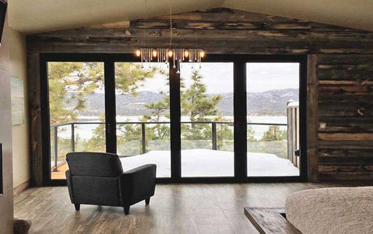 Reclaimed wood wall in a cabin at Lake Tahoe, CA.