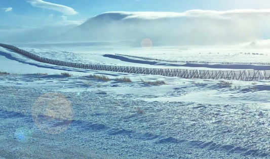 Snow fences keeping snow off the road in Wyoming.