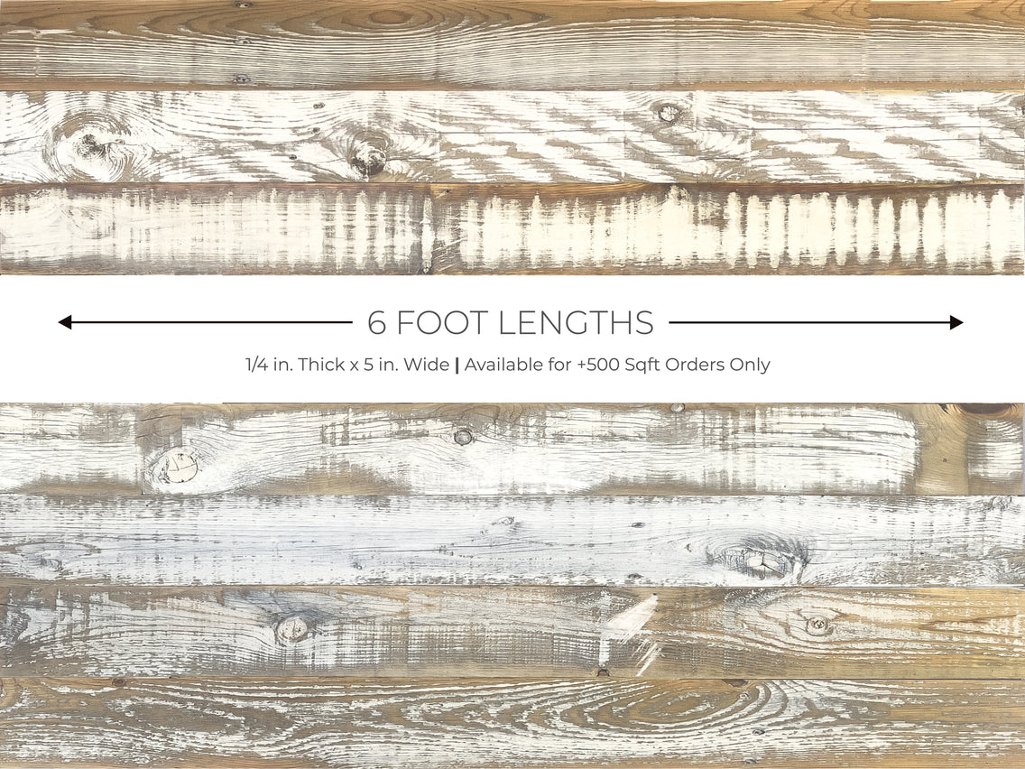 Reclaimed wood paneling, 6 foot lenghts in the distressed white Casper finish.
