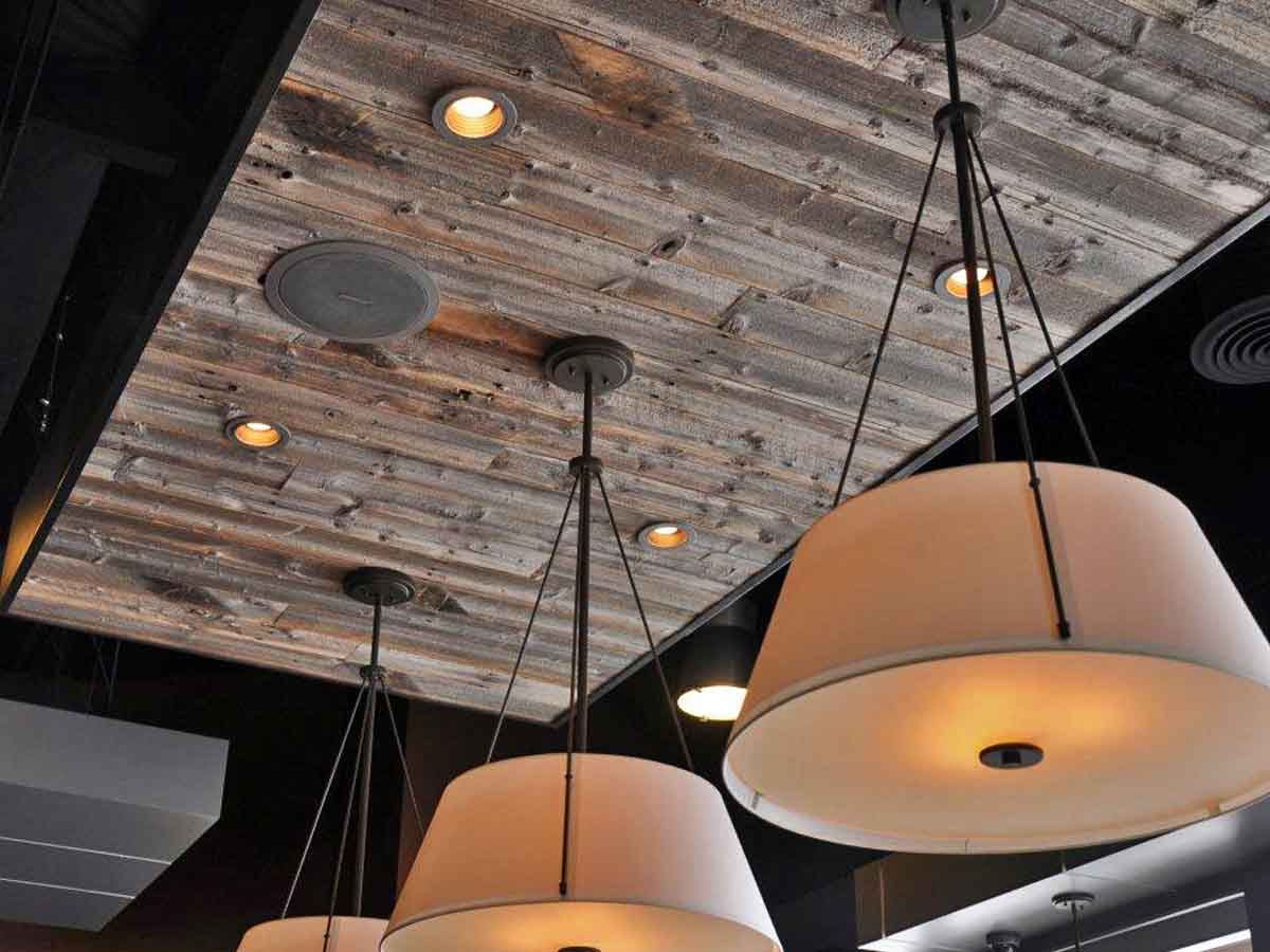 Reclaimed wood ceiling ideas for restaurants.