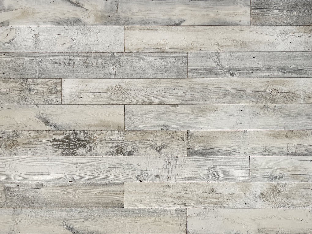 Whitewashed wood paneling by Centennial Woods in the Sundance White finish