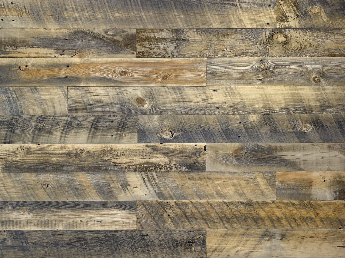 Reclaimed wood planks in the Wheatland finish