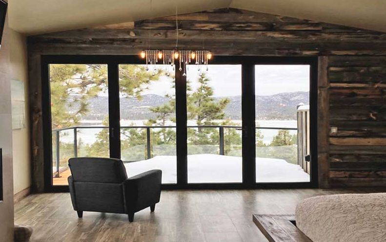 Reclaimed wood wall in a cabin at Lake Tahoe, CA.
