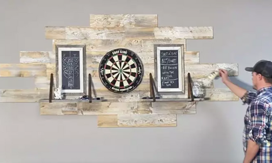 INSTALL A DARTBOARD WITH RECLAIMED WOOD BACKGROUND