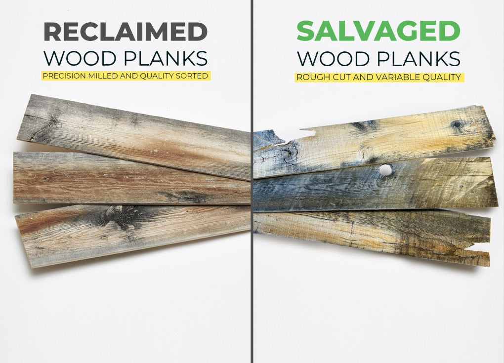 Salvaged wood planks from Centennial Woods are rough cut and have variable quality.