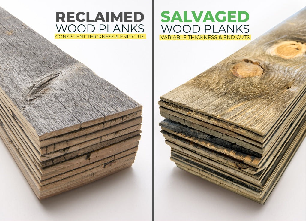 Salvaged Wood Planks from Centennial Woods are very affordable due to their variable thicknesses and rough end cuts.