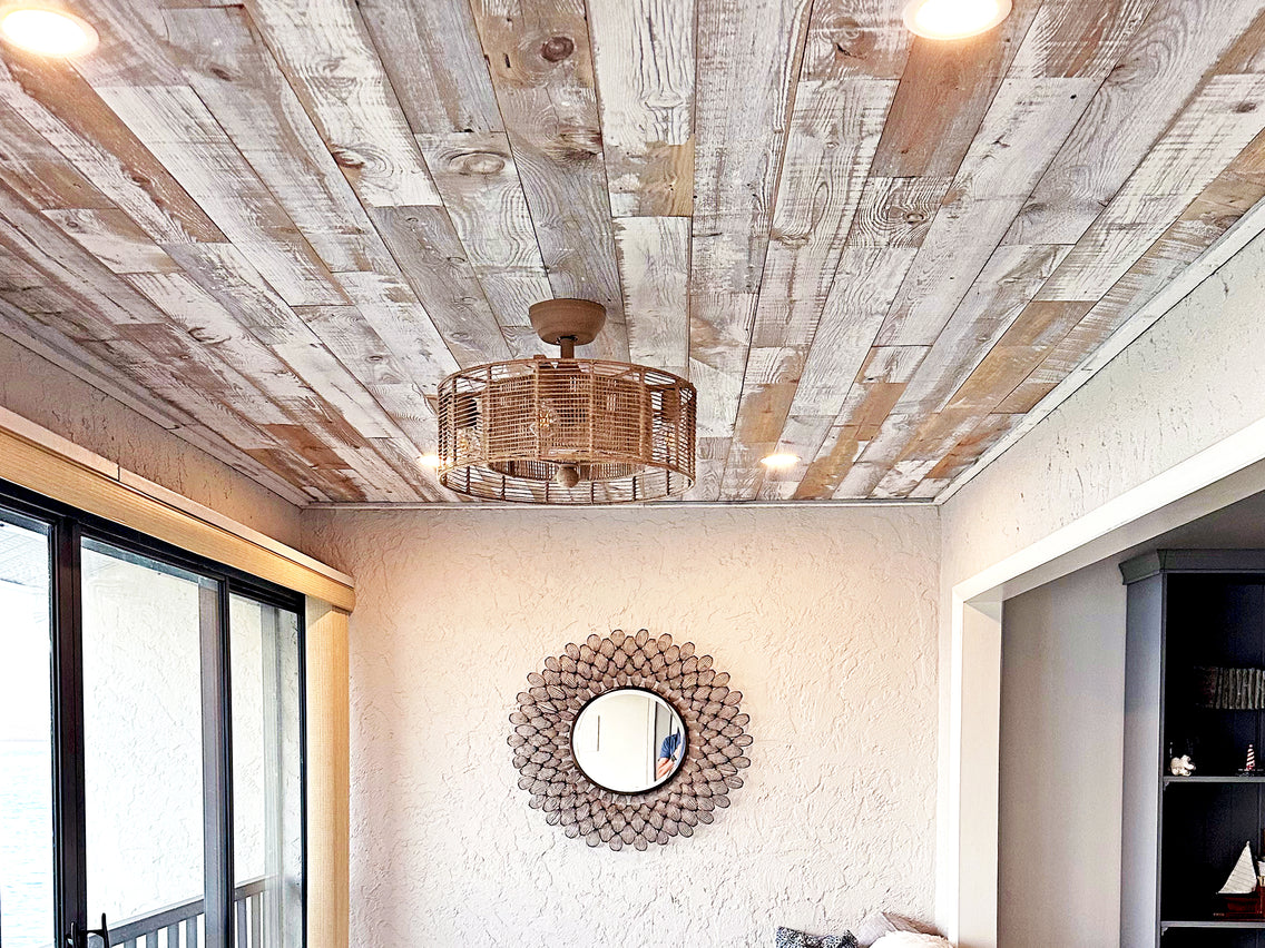 Ceiling made with Casper bulk reclaimed wood boards.