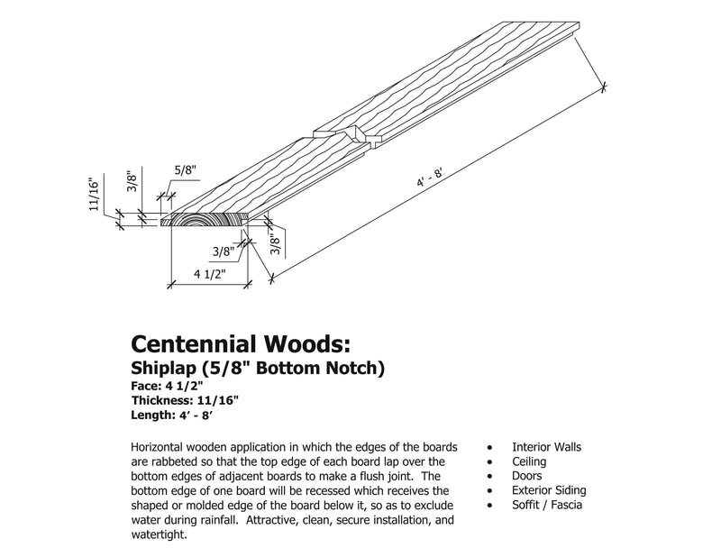 Shiplap board profile technical drawing