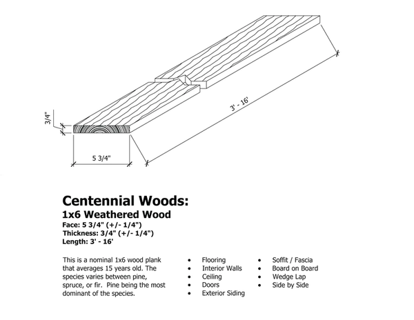 Weathered Wood Nominal 1x6 siding diagram