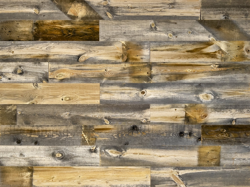 Tablones de madera recuperada Cody, Tablones de madera recuperada canela,  marrón y gris para paredes