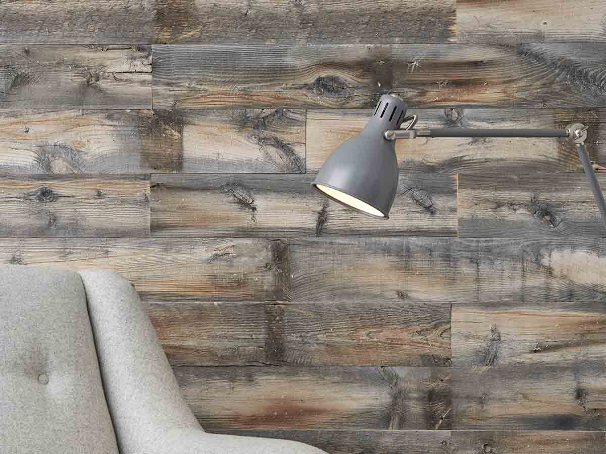 Reclaimed wood accent wall in a study