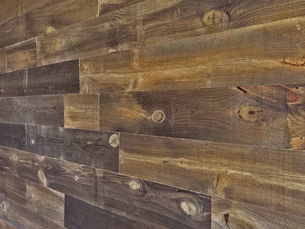 Reclaimed wood paneling tinted brown