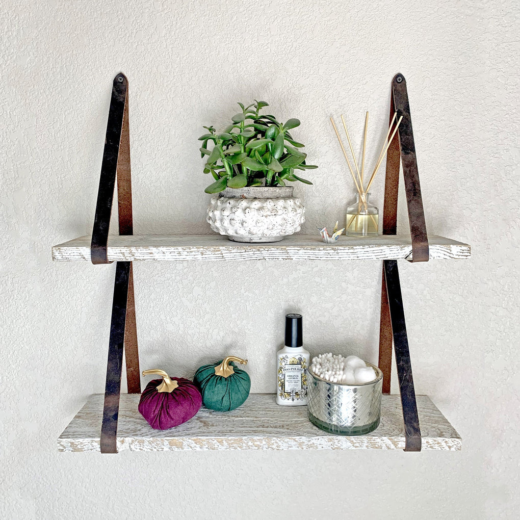 Wall shelves made from real reclaimed wood in white