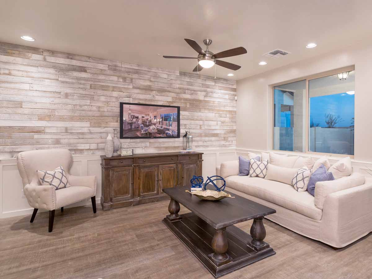 Whitewashed reclaimed wood accent wall by Bellago Homes